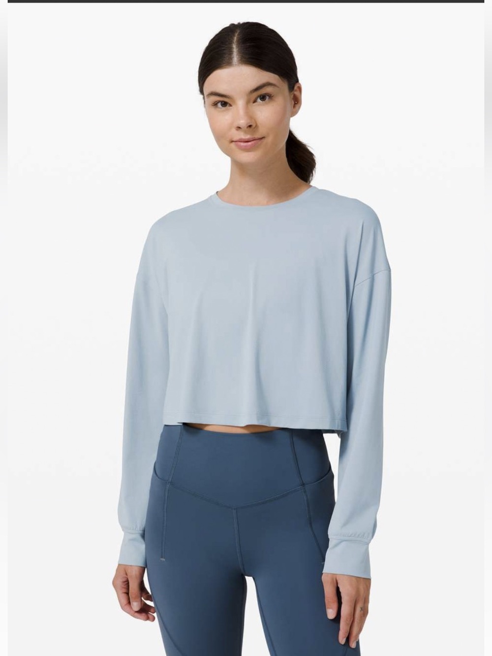 Lululemon Muscle Love Long Sleeve Tshirt Womens Sz 8/10 Chambray Blue Cropped
